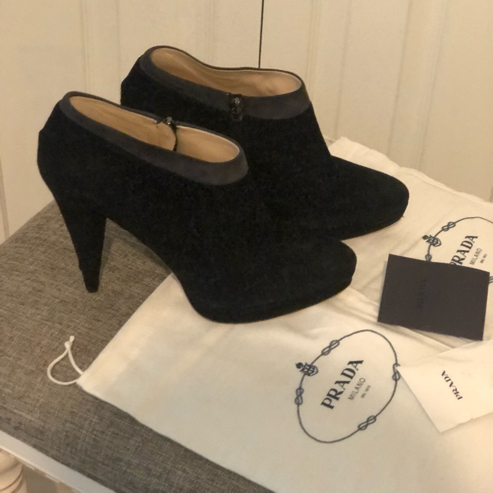 Prada Black Suede Platform Ankle Booties